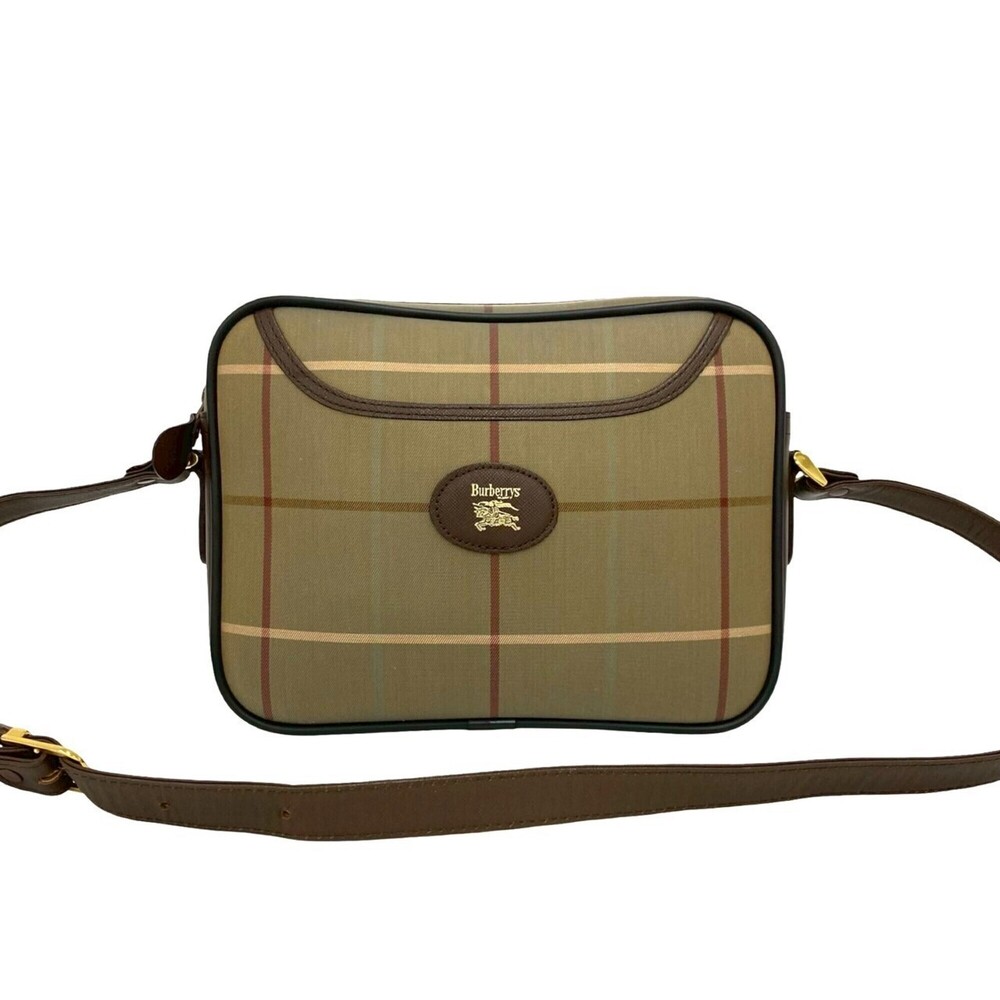 Burberrys Logo Shadow Horse Nova Check Canvas Leather Genuine Shoulder Bag Sa...